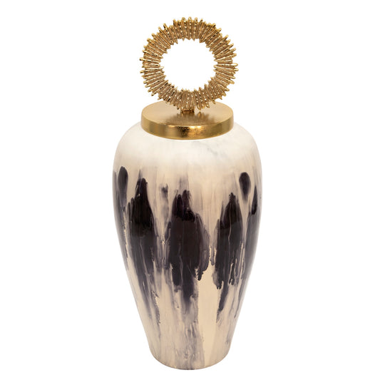 Glazed Vase with Brass Lid - Circle