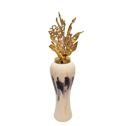 Glazed Vase with Brass Lid - Coral