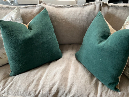 Hunter Green Linen Pillows